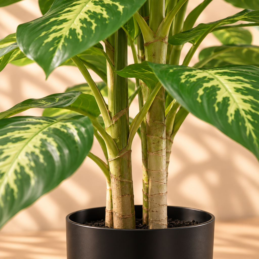 Gros plan sur les tiges du dieffenbachia artificiel 95 cm