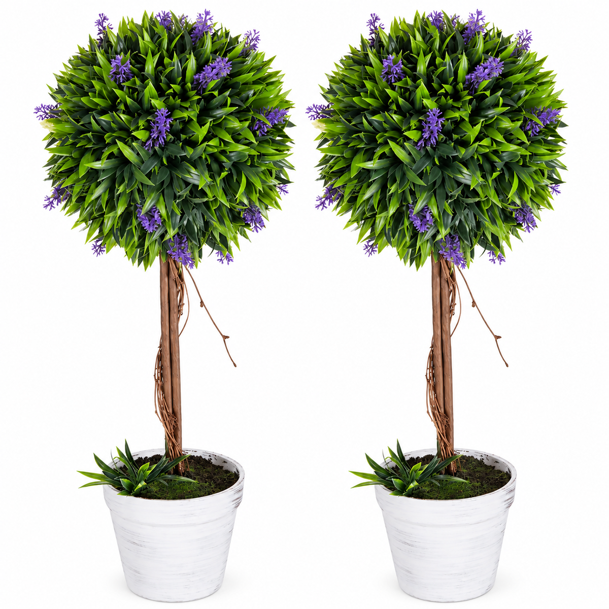 Lot de 2 boules de lavande artificielle 60 cm sur fond blanc