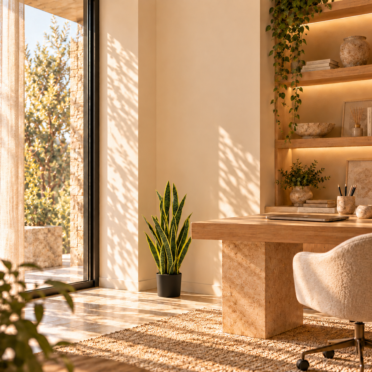 Sansevieria artificielle de 90 cm dans un bureau